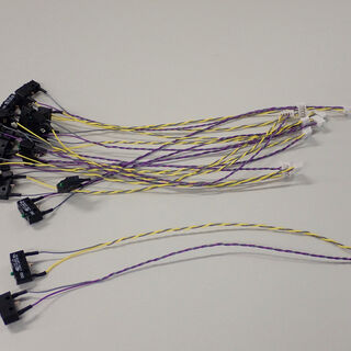 Wire harness with micro switch ZF solder terminal, with Würth connector and PTFE wires AWG26 (twisted).